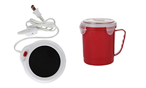 Home-X Desktop 머그잔 Warmer White Microwave Soup Secure Snap Close Vented Lid 22oz Red