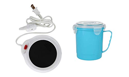 Home-X Desktop 머그잔 Warmer White Microwave Soup Secure Snap Close Vented Lid 22oz Blue