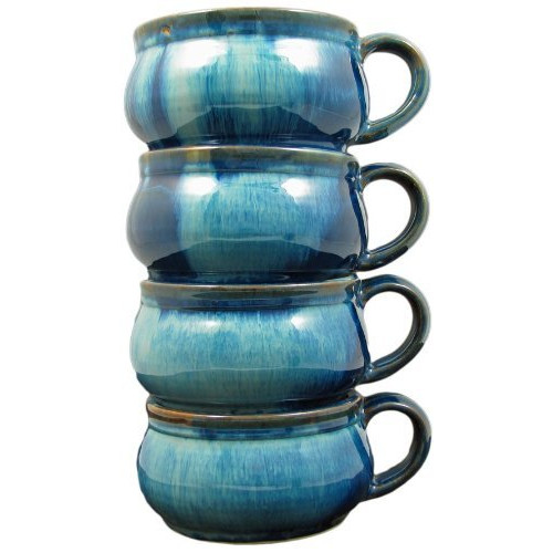 쌓아서 보관 가능한 스프볼 스프머그 4개세트 세트 4 Four - PRADO STONEWARE 컬렉션 Stacking/Stackable Soup Chili Stews Cups/Mugs/Bowls Royal Blue