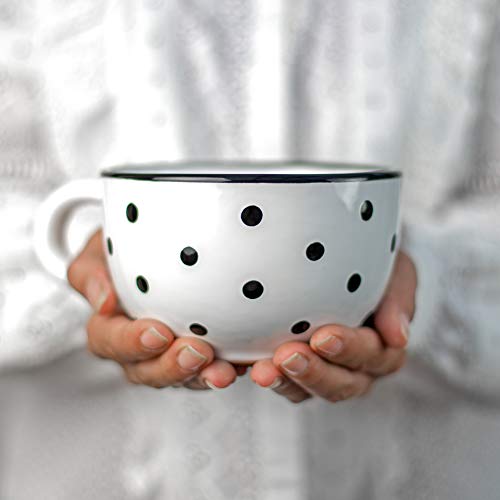 스프볼 스프머그 Handmade Ceramic Designer White 매트 Polka Dot 컵 유니크 Extra Large 17.5oz/500ml Pottery Cappuccino Coffee Tea Soup 머그잔 Housewarming 선물 Lovers 시티 Cottage