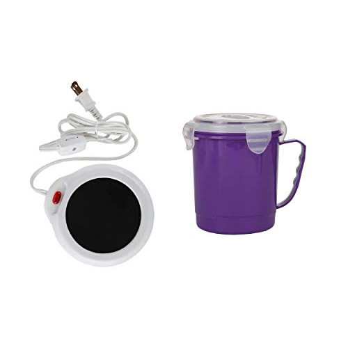 Home-X Desktop 머그잔 Warmer White Microwave Soup Secure Snap Close Vented Lid 22oz Hot Cereal More Single Container Purple