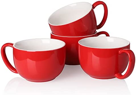 White Porcelain Jumbo Coffee 머그잔 세트 4-16oz Cups Handle Hot Cold Drinks like Cocoa Milk Tea Water - Smooth Ceramic Modern Design