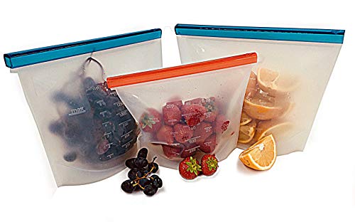 Reusable Silicone Food Storage Bag (3 pack) Eco-friendly non-plastic pouch stores your lunch snacks sandwiches produce | Airtight leak proof seal, suitable for freezer fridge