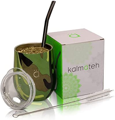 마테차 컵 세트 색상 택1 Kalmateh 8 oz Yerba Mate Gourd with BPA Free Lid, Bombilla (Straw) and Cleansing Brushing Brush- Travel Tumbler for Coffee, Matcha, Yerba Mate, Wine, Lattes & Infusions- Double Walled Stainless Steel (Peach)