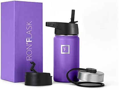 Iron 플라스크 스포츠 Water Bottle - 14oz,18oz,22oz,32oz,40oz,64oz,3 Lids Straw Lid ,Vacuum Insulated 스테인레스 스틸 Modern Double Walled Simple Thermo 머그잔 Hydro 메탈 Canteen 22 Oz 미드나이트 Black