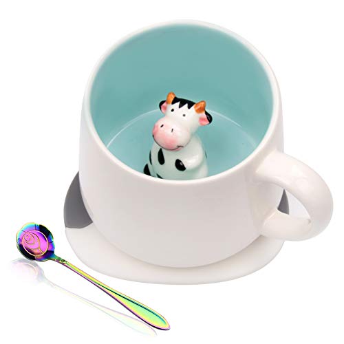 Ozazuco 3D Cow Inside Cute Coffee 머그잔 Tea 컵 Funny Handmade White Ceramic Friends Roommate Family 어린이 Animal Cup