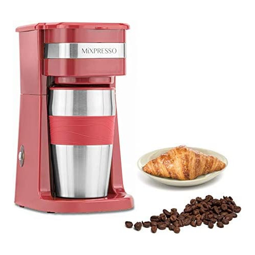 Ultimate 2-In-1 Single 컵 Coffee Maker & 14oz Travel 머그잔 Combo Portable 경량 Personal 드립 Brewer 텀블러 Advanced Auto Shut Off Function Reusable Eco-Friendly Filter Red