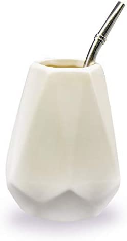 Ceramic Yerba Mate Tumbler Gourd of Diamond Facet Pattern, Bombilla NOT Included(Black)