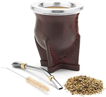 Balibetov NEW 가죽 Wrapped Handmade Yerba Mate Gourd 컵 Bombilla straw NATURAL