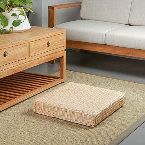 Eshow 2 Pieces Japanese Tatami Cushion 세트 Floor Pillow Zafu Natural Seat Furniture Meditation Mat Multi-Functional Handmade Breathable 스퀘어 Beige