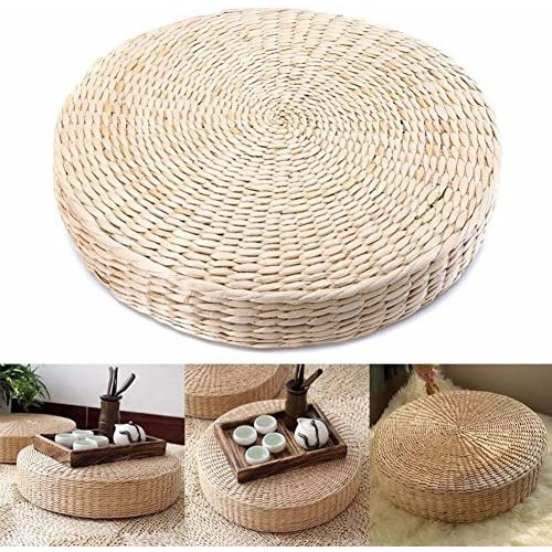 MOOUS Woven Straw Seat Cushion Pad Handmade Round Tatami Yoga Floor Pillow Cushions Breathable Japanese Meditation Home 40cm x 6cm