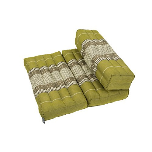 Kapok Dreams Foldable Meditation Cushion, 100% Kapok Zafu/Zabuton, Thai Design Bamboo Green