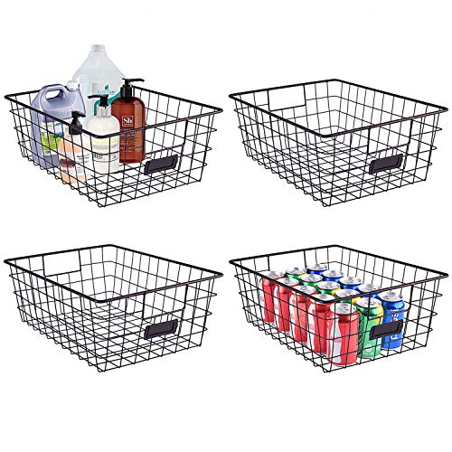 Sunny Living Metal Wire large Food Organizer Storage Baskets for Kitchen Cabinets,pantry,freezer,closet,4 pack Brown