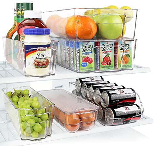 Greenco Refrigerator Organizer Bins, Stackable Fridge Organizer, Set of 6, Storage Containers with Durable Handles, Kitchen Organization Freezer, Pantry and Cabinets - BPA Free, Shatter Proof, Clear