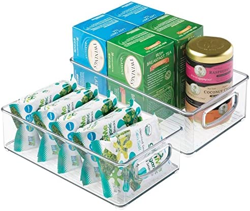 mDesign Small Plastic Kitchen Storage Container Bins with Handles for Organization in Pantry, Cabinet, Refrigerator or Freezer Shelves - Food Organizer for Fruit, Yogurt, Snack Pouches, 2 Pack, Clear