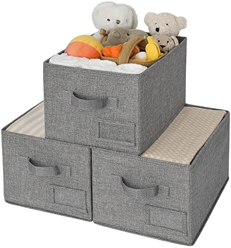 GRANNY SAYS Storage Bin Shelves Fabric Clo 세트 Organizer Shelf Cube Box Handle Home Office Baskets Medium Gray/White 3-Pack