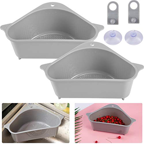 Alphatool 2pcs Triangle Sink Storage Holder- Multifunctional Triangular Drain Shelf Rack Sponge Holder Suction 컵 Kitchen Bathroom Corner Hanging Basket Grey