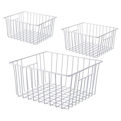 Freezer Organizer Basket Refrigerator 딥 메탈 와이어 Food Storage Divider Household Container Bins Handles Kitchen Cabinet Pantry Clo 세트 Car Bathroom Office - Pearl White 2