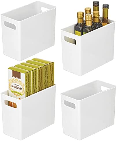 mDesign 딥 Plastic Kitchen Storage Organizer Container Bin Handles Pantry Cabinets Shelves Refrigerator Freezer - BPA Free 14.5" Long 4팩 Clear