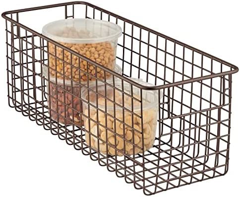 mDesign Farmhouse Decor 메탈 와이어 Food Organizer Storage Bin Baskets Handles Kitchen Cabinets Pantry Bathroom Laundry Room Closets Garage - Chrome