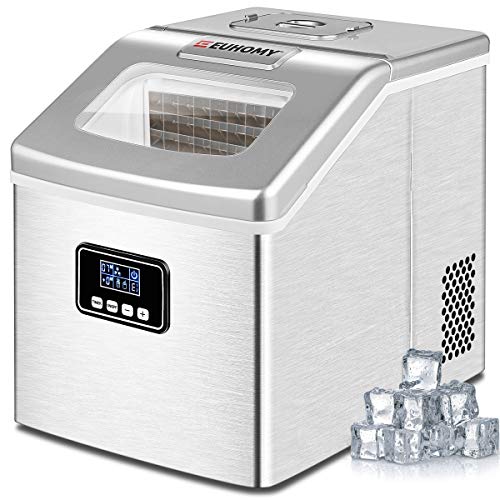 Euhomy Ice Maker Machine Countertop 40Lbs/24H Portable Compact Cube Scoop & Basket Perfect Home/Kitchen/Office/Bar Sliver