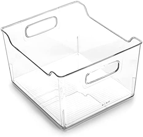 BINO 클리어 Plastic Storage Bin Handles - Bins Kitchen Cabinet Pantry Organization Home Organizers Refrigerator Freezer Organizer