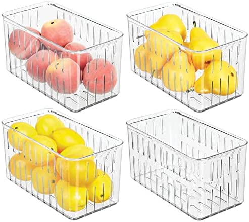 mDesign Plastic Kitchen Refrigerator Produce Storage Organizer Bin Open Vents Air Circulation - Food Container Fruit Vegetables Lettuce Cheese Fresh Herbs Snacks M 4팩 Clear