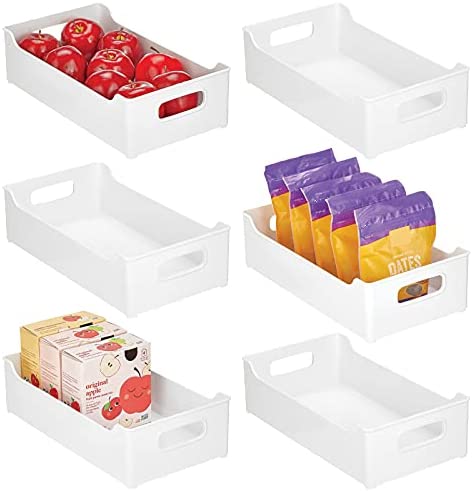 mDesign Wide Stackable Plastic Kitchen Pantry Cabinet Refrigerator Freezer Food Storage Bin Box Basket Tray Handles - Organizer Fruit Yogurt Snacks Pasta 14.5" Long 6팩 Clear