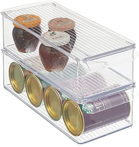 mDesign Plastic Food Storage Container Bin Lid Handle Kitchen Pantry Cabinet Fridge Freezer - Organizer Snacks Produce Vegetables Pasta 2팩 Clear