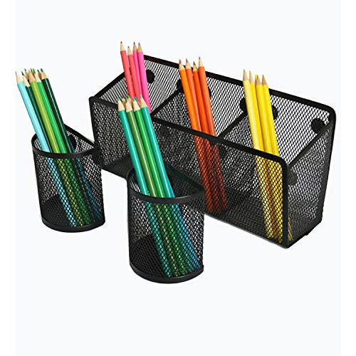 Magnetic 펜슬 Holder Organizer -3 Generous Compartments 마그네틱 Storage Basket 2 Mesh Pen Cups - Strong Magnets-Mesh Whiteboard Locker Accessories
