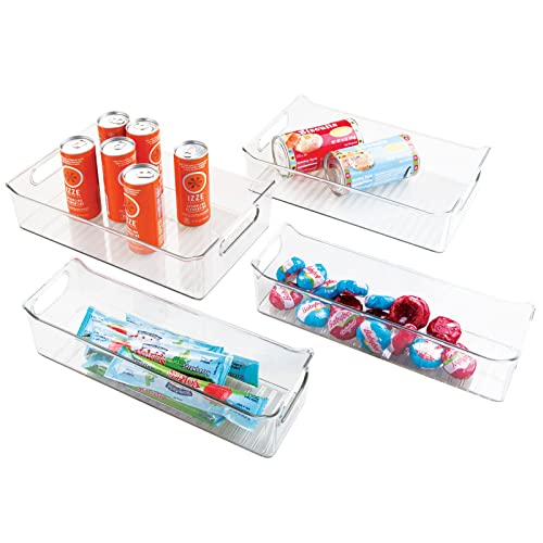 mDesign Plastic Kitchen Pantry Cabinet Refrigerator Freezer Food Storage Bins Handles - Organizers Fruit Yogurt Drinks Snacks Pasta Condiments 세트 4 Clear