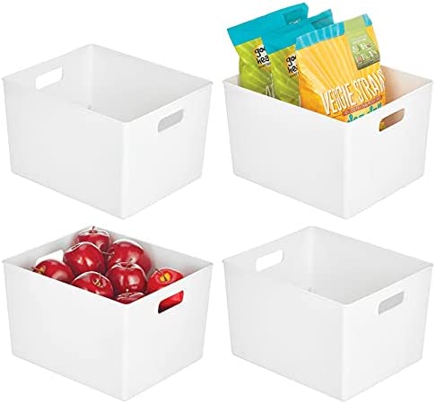 mDesign Plastic Kitchen Pantry Cabinet Refrigerator Freezer Food Storage Bins Handles - Organizer Fruit Yogurt Snacks Pasta Safe BPA Free 4팩 Clear