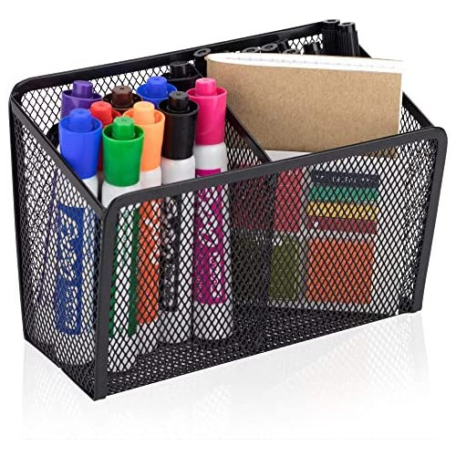 Workablez 마그네틱 펜슬 Holder - 3 Generous Compartments Storage Basket Organizer Extra Strong Magnets Perfect Mesh Pen Hold Whiteboard Locker Accessories