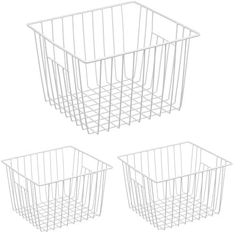 Freezer Organizer Basket Refrigerator 딥 메탈 와이어 Food Storage Divider Household Container Bins Handles Kitchen Cabinet Pantry Clo 세트 Car Bathroom Office - Pearl White 3