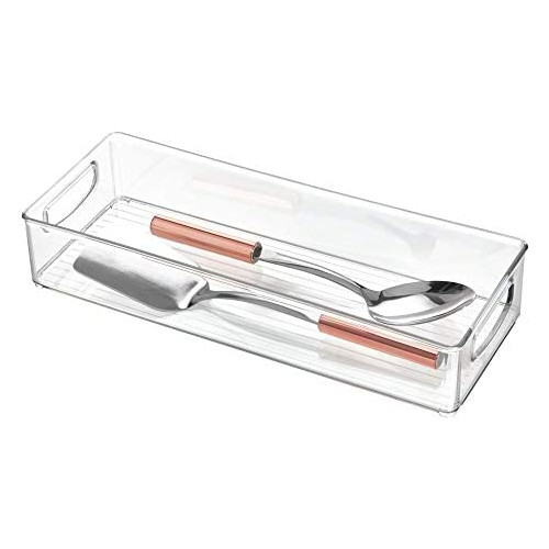 iDesign Fridge Plastic Storage Organizer Bin Handles 클리어 Container Food Drinks Produce Pantry Organization 16" x 4" 3" Clear