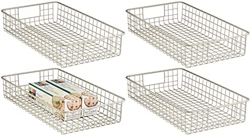 mDesign Household 메탈 와이어 Cabinet Organizer Storage Bins Baskets trays - Kitchen Pantry Fridge Closets Garage Laundry Bathroom 16" x 9" 3" 4팩 Bronze