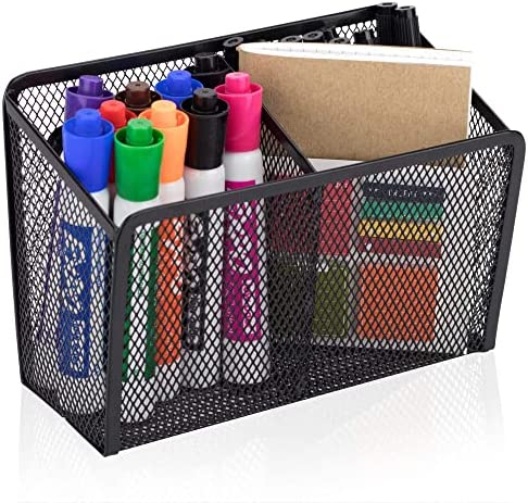 Workablez 마그네틱 펜슬 Holder - 2 Generous Compartments Storage Basket Organizer Extra Strong Magnets Perfect Mesh Pen Hold Whiteboard Locker Accessories