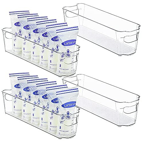Refrigerator Organizer Bins Vtopmart 4팩 Large 클리어 Plastic Food Storage Bin Handle Freezer Cabinet Fridge Kitchen Pantry Organization BPA Free 14.5" Long