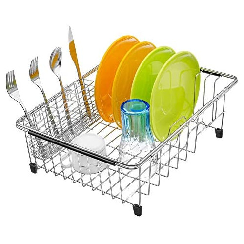iPEGTOP Expandable 딥 Large Dish Drying Rack Utensil Cutlery Holder Rustproof 스테인레스 스틸 Over Sink Basket Shelf Drainer On Counter