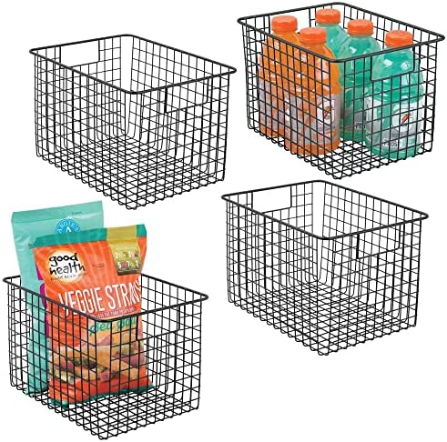mDesign Farmhouse Decor 메탈 와이어 Food Storage Organizer Bin Basket Handles Kitchen Cabinets Pantry Bathroom Laundry Room Closets Garage - 12" x 6" 4팩 Bronze