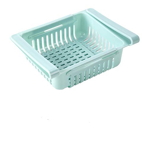 Pull-Out Multipurpose Refrigerator Storage Box - Food Fruit Fresh Keeping Classified Organizer Container Basket, Retractable Drawer Type Fridge Shelf Holder, Space Saver Storage Tools. Blue, 1 Pack
