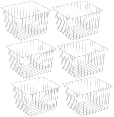 iPEGTOP 딥 Refrigerator Freezer Baskets Large Household 와이어 Storage Basket Bins Organizer Handles Kitchen Pantry Cabinet Closets Pearl White 세트 2