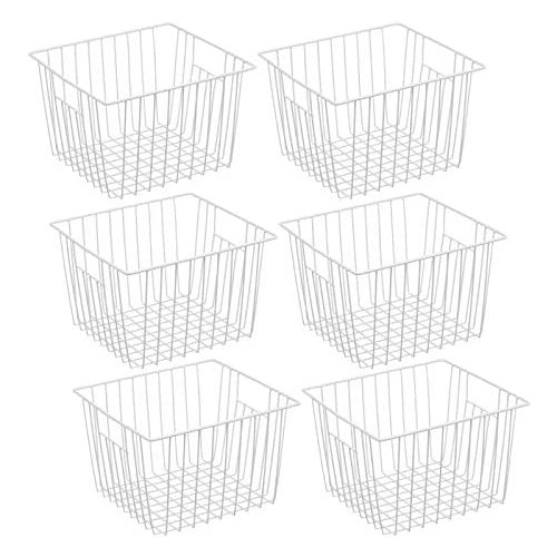 iPEGTOP 딥 Refrigerator Freezer Baskets Large Household 와이어 Storage Basket Bins Organizer Handles Kitchen Pantry Cabinet Closets Pearl White 세트 3