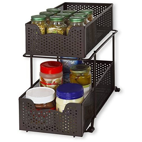 SimpleHouseware 2 Tier Sliding Cabinet Basket Organizer Drawer, Silver