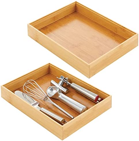 수저보관함 수저통 2개 세트 / 옵션 사이즈 택1 mDesign Bamboo Kitchen Cabinet Drawer Organizer