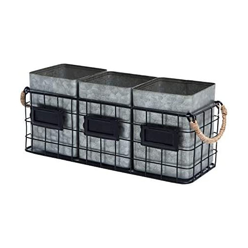 수저통 NIKKY HOME Farmhouse 3 Compartment Galvanized Flatware Cutlery Caddy