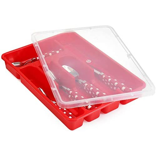Zilpoo Flatware Tray with Lid, Plastic Camper Picnic Cutlery and Utensil Drawer Organizer, Kitchen Silverware Storage Container with Cover, White