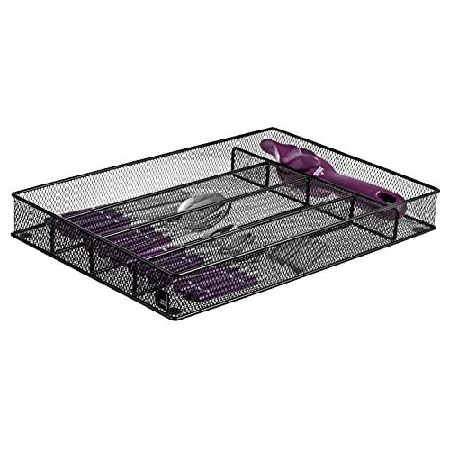 Cutlery Tray by Mindspace, 6 Compartments | Kitchen Utensil Silverware Tray | Flatware Drawer Organizer | The Mesh Collection, Black