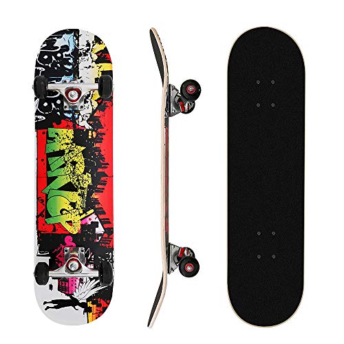 MammyGol Skateboards 31x 8 Complete Skateboard Cruiser 9 Layer Canadian Maple Double Kick Concave Standard and Tricks Skateboards for Beginner and Pro（Graffiti）