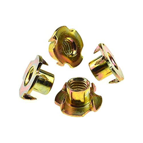 Odinest M6 X 10mm T Nut 4 Prong Tee Blind Nuts Threaded Insert Clean Threads No Rust Carbon Steel Zinc Plated for Wood Rock Climbing Wall Holds Plywood Furniture Particle Board CNC Router 40 Pack